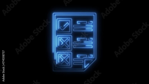 Glowing checklist and survey form with check mark cross choices neon style