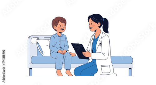 Doctor Examining Young Patient Sitting on Bed.