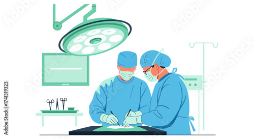 Surgeons in Blue Scrubs Performing Operation Under Surgical Light.