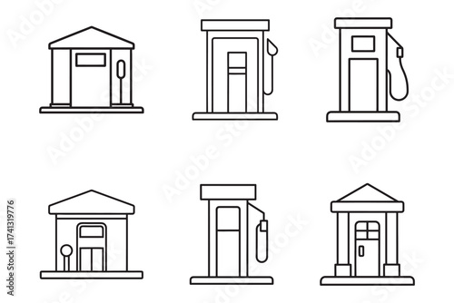 Collection of Outline Gas Station Icons Vector Illustration Set for Graphic Design Projects and Automotive Industry