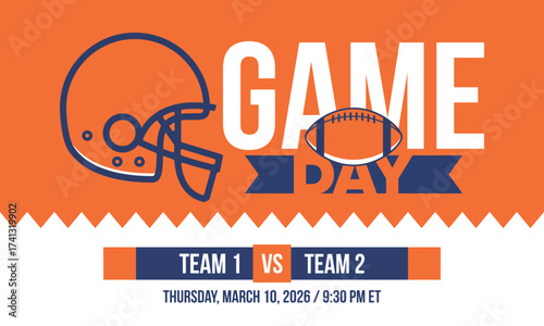 Game Day. American football playoff. Super Party in United States. Final game of regular season. Professional team championship. Ball for american football. Sport poster. Vector illustration