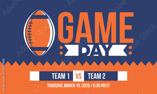 Game Day. American football playoff. Super Party in United States. Final game of regular season. Professional team championship. Ball for american football. Sport poster. Vector illustration