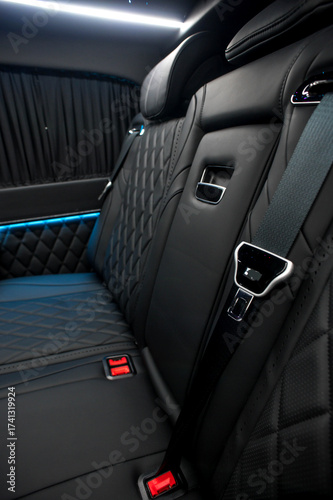 Comfortable interior of a passenger bus with soft seats