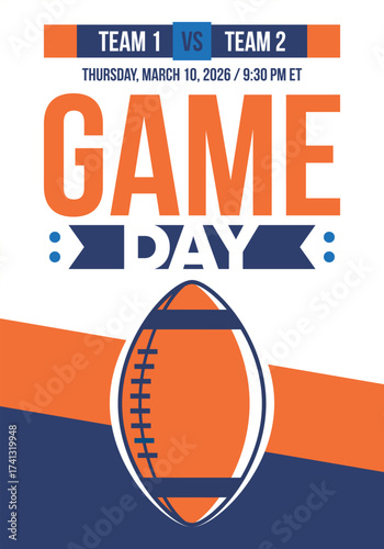 Game Day. American football playoff. Super Party in United States. Final game of regular season. Professional team championship. Ball for american football. Sport poster. Vector illustration