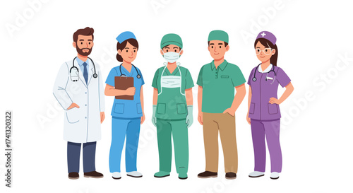 Group of Diverse Medical Professionals in Uniforms.