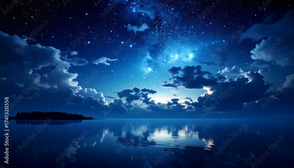 Obraz premium Starry night over tranquil water