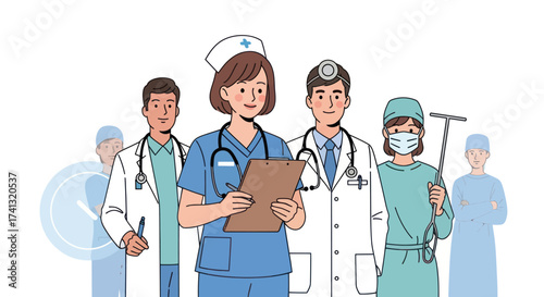 Diverse Medical Team of Doctors and Nurses Standing Together.