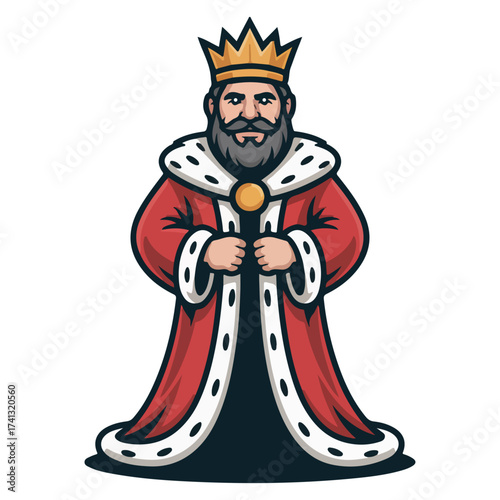 An illustration of a regal king wearing a crown and royal attire