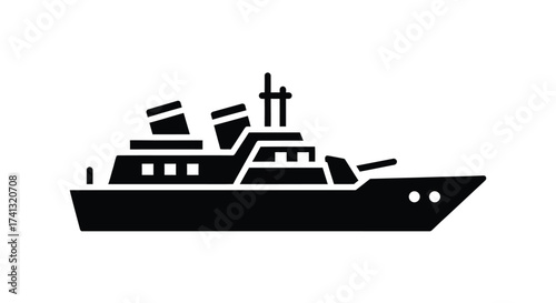 Black silhouette of a modern warship military navy