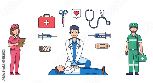 Medical Professionals and Equipment: A Collection of Healthcare Icons and Personnel.