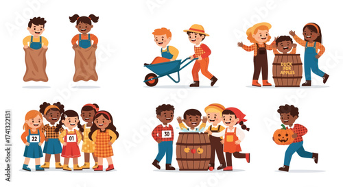 Diverse Group of Cheerful Children Playing Together Outdoors.