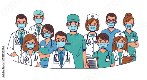 Diverse Healthcare Professionals Team Wearing Protective Face Masks.