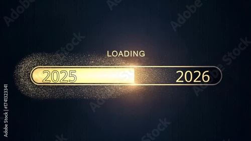Loading bar transitioning from 2025 to 2026 with sparkles