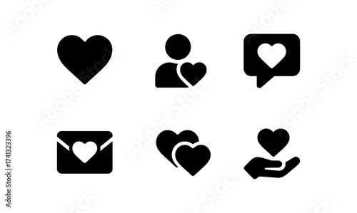 Simple heart icons: communication, connection, and care symbols