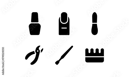 Minimalist nail salon tools silhouettes for beauty and care design