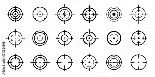 Target vector icon illustration. Set of target icon. Crosshairs icon set. Bullseye symbol collection.