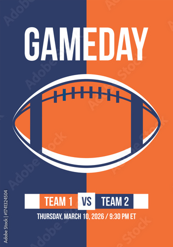 Game Day. American football playoff. Super Party in United States. Final game of regular season. Professional team championship. Ball for american football. Sport poster. Vector illustration