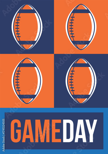 Game Day. American football playoff. Super Party in United States. Final game of regular season. Professional team championship. Ball for american football. Sport poster. Vector illustration