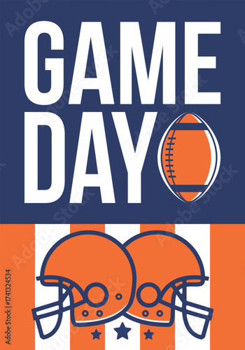 Game Day. American football playoff. Super Party in United States. Final game of regular season. Professional team championship. Ball for american football. Sport poster. Vector illustration