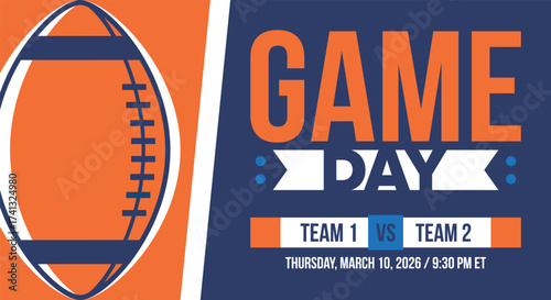 Game Day. American football playoff. Super Party in United States. Final game of regular season. Professional team championship. Ball for american football. Sport poster. Vector illustration