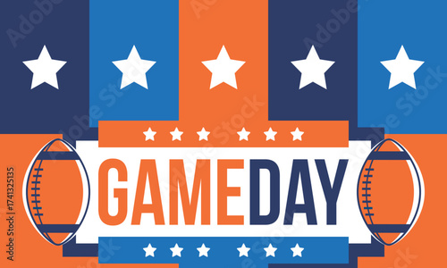 Game Day. American football playoff. Super Party in United States. Final game of regular season. Professional team championship. Ball for american football. Sport poster. Vector illustration