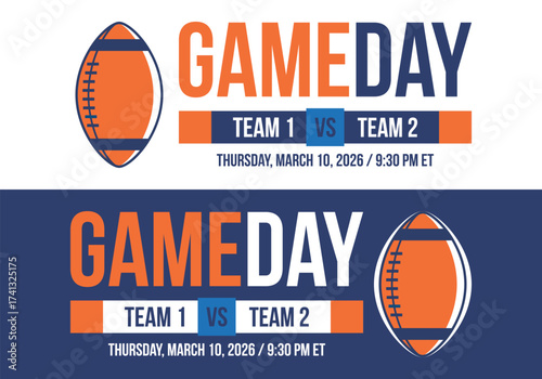 Game Day. American football playoff. Super Party in United States. Final game of regular season. Professional team championship. Ball for american football. Sport poster. Vector illustration