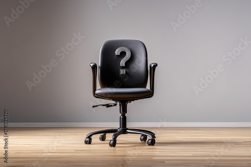 An office chair with a question mark symbol resting where a head would be