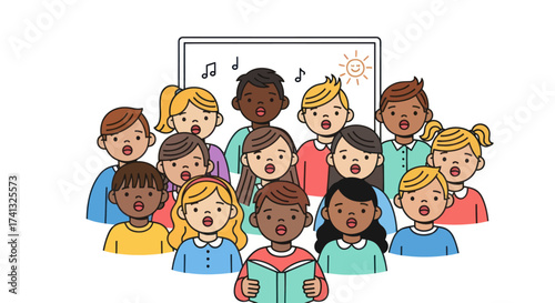 Diverse Group of Children Singing in a Choir.