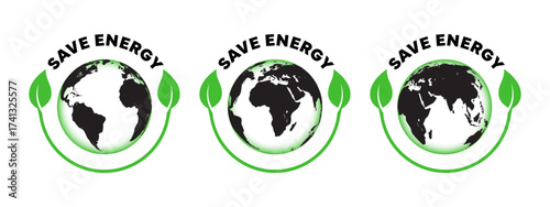 Save energy planet. Renewable energy signs