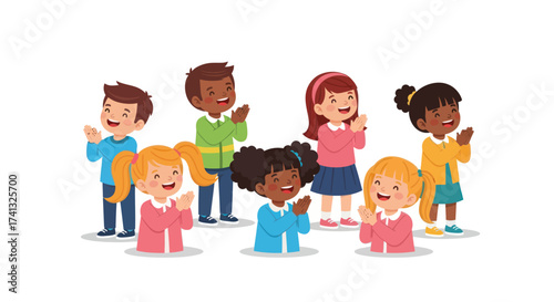 Diverse Group of Happy Cartoon Children Clapping Hands.