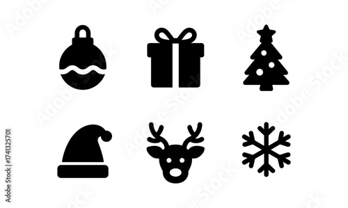 Christmas icon set: silhouette holiday symbols for festive decor and design projects