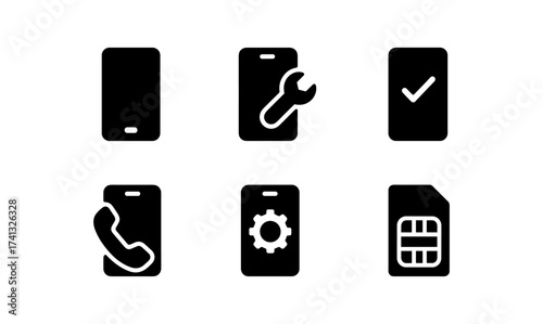 Black silhouette phone icons for communication and service tools