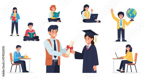 Diverse Students Engaged in Various Educational Activities and Graduation.