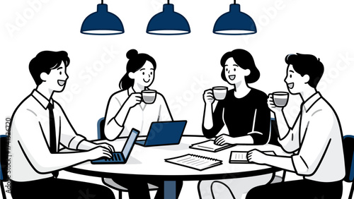 People having meeting with laptops and coffee