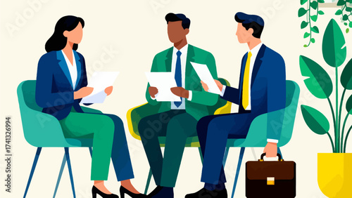 Three professionals in business meeting