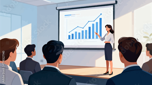 Business presentation with bar chart