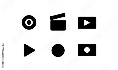Set of minimalist media control icons for video and audio interfaces