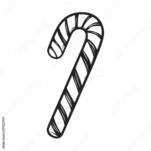 Candy cane silhouette, festive holiday vector, Christmas candy cane silhouette vector Illustration on white background, Black and white candy cane silhouette