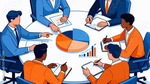 Business team analyzing data charts