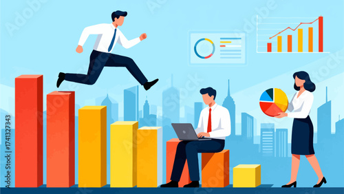 Business people with charts and graphs