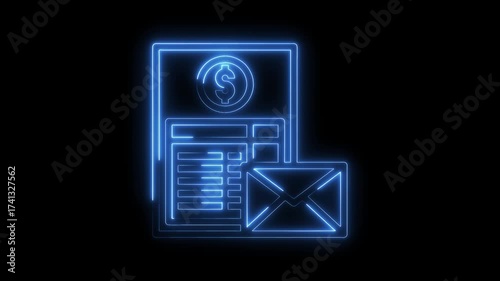 Financial report with dollar symbol and email neon style animation on black