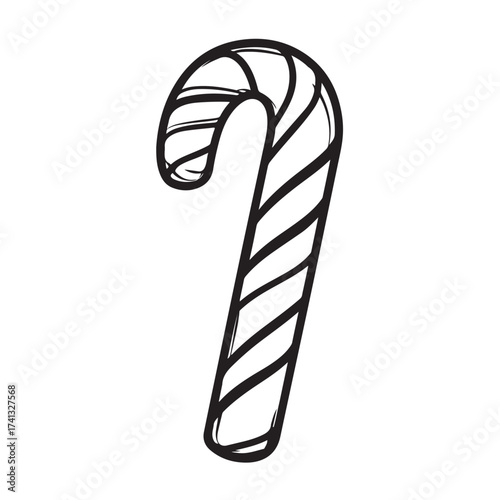 Candy cane silhouette, festive holiday vector, Christmas candy cane silhouette vector Illustration on white background, Black and white candy cane silhouette