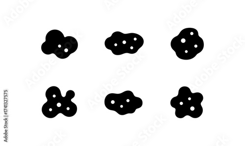 Set of abstract blob shapes with circular details on white background