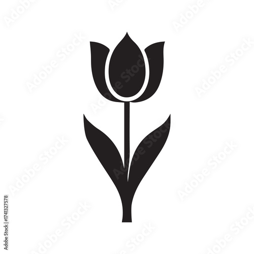 Simple black tulip flower icon stands against the white background nicely