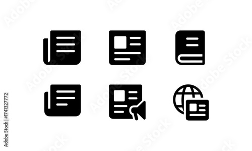 Minimalistic news icons set featuring media and communication symbols