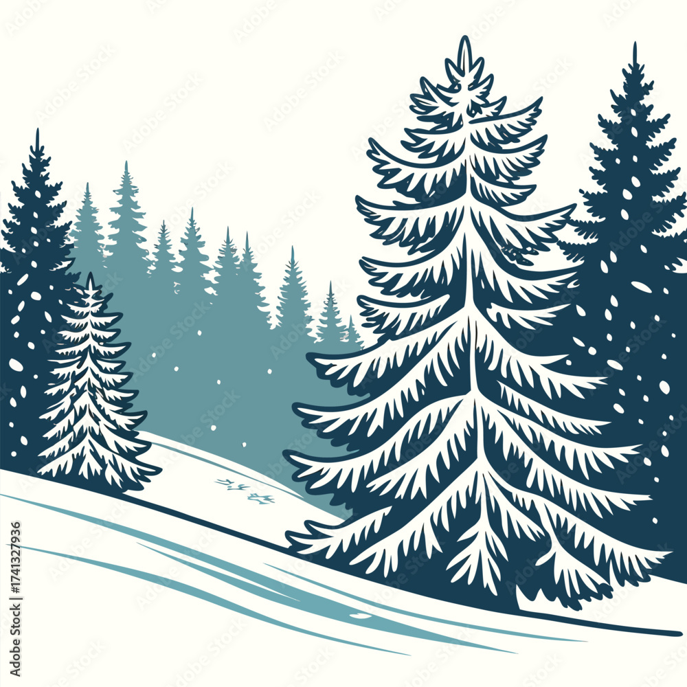 Obraz premium winter forest vector illustration