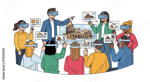 Diverse Group Learning with VR Headsets in Virtual Reality Education.