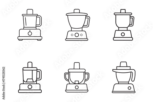 Set of simple outline food processor icons in various styles kitchen appliance vector illustration for culinary concepts design isolated on white