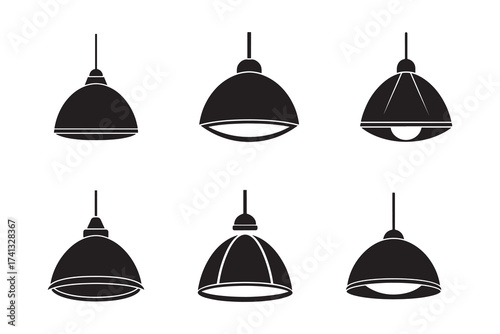 Set of Six Modern Pendant Lights Vector Illustration Collection for Interior Design Ideas and Home Decor Inspiration