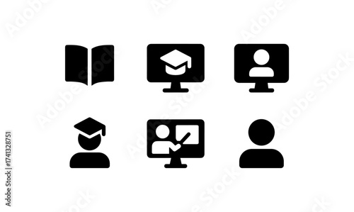 Online learning icons: education, e-learning, and digital classroom symbols